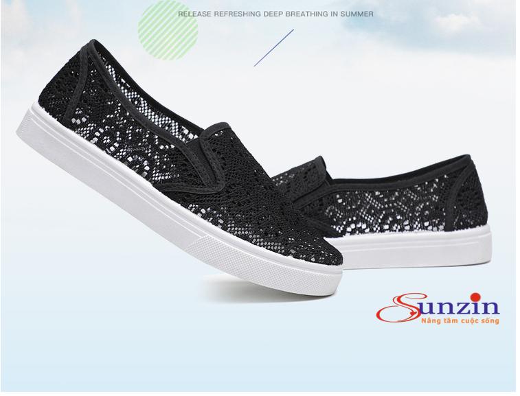 Giày lười nữ ren siêu thoáng chân (đen), size từ 35-40