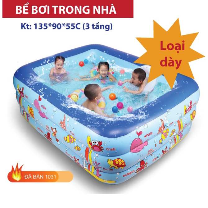Hình ảnh Ghe Nem Hoi, Keo Dán Loa Chuyên Dụng, Bể Bơi Phao Gia Đình KT 130*95*55cm (3 Tầng) Tiện Dụng Tặng Kèm Bơm Chân - Loại Dày Tại Vina store
