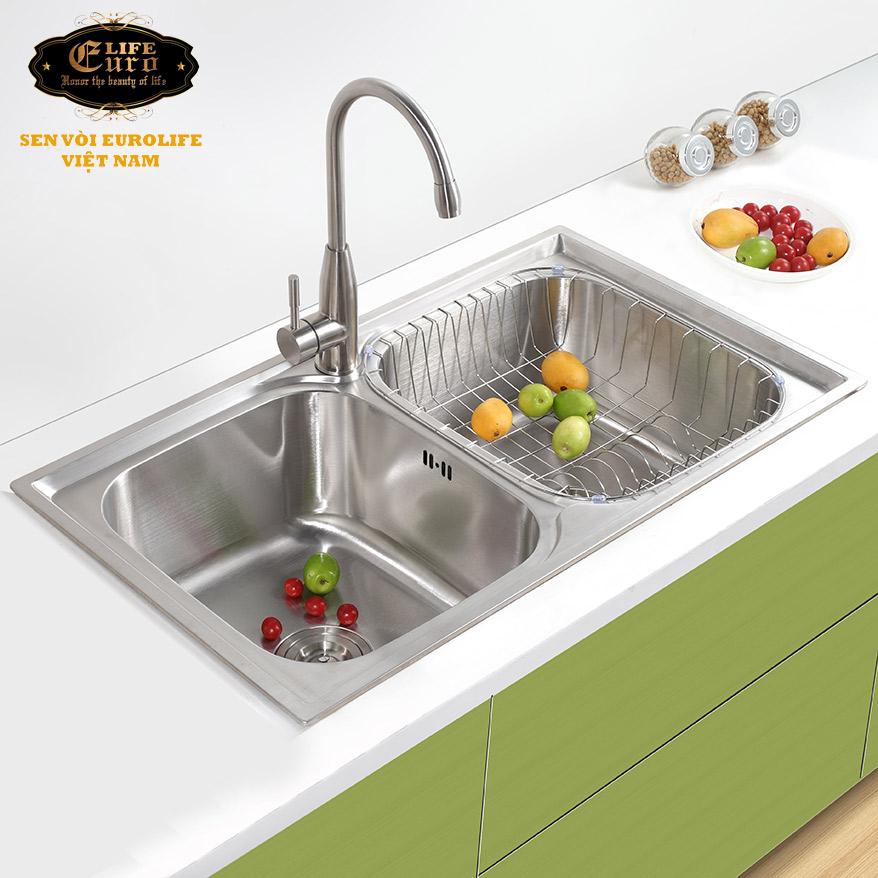 Chậu rửa chén Inox 2 hộc Eurolife EL-C8 (Trắng bạc)