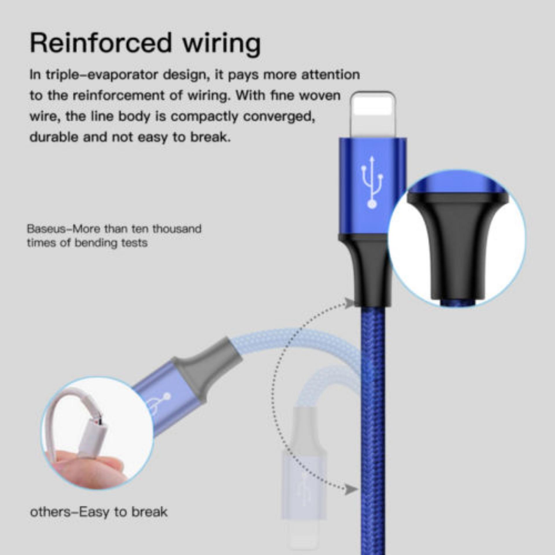 Cáp Sạc Nhanh 3.0A Baseus 2 in 1 đầu Micro USB - Lightning , Bọc Dù Chống Đứt.