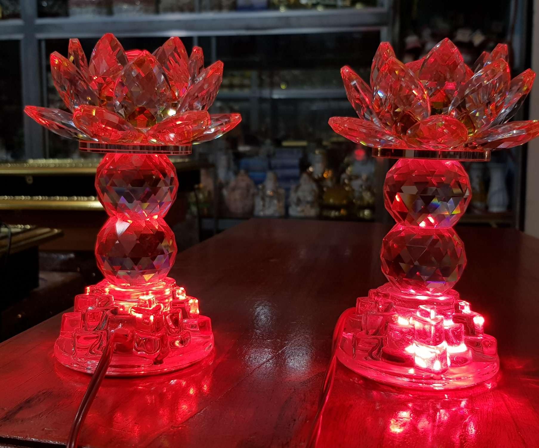 [HCM]Cặp đèn thờ đá pha lê cao cấp tự động đổi màu