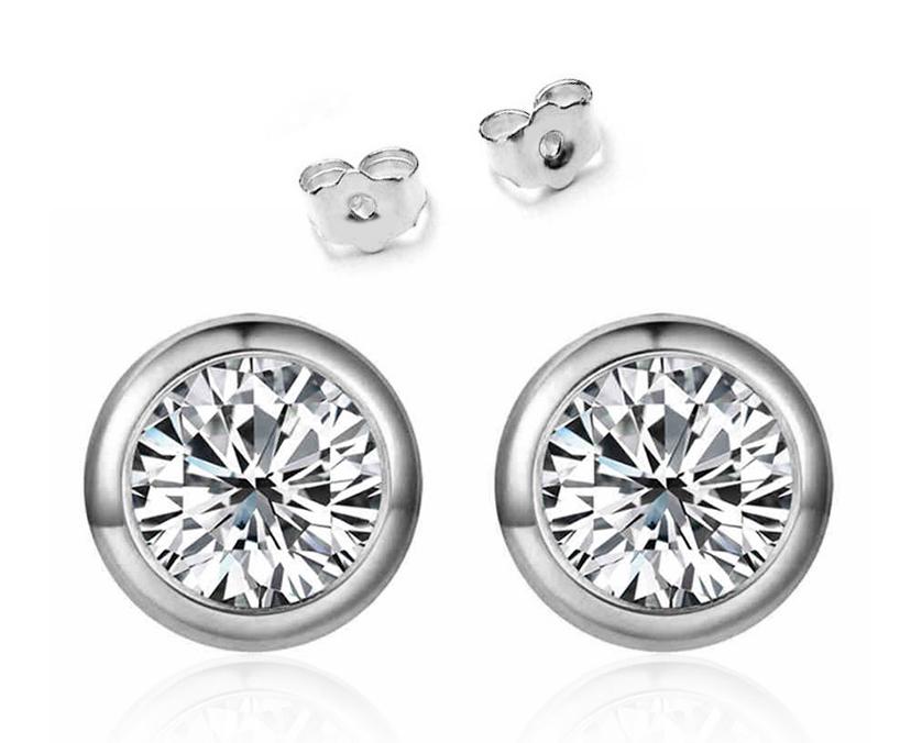 Bộ 2 bông tai tròn 7mm BT305 (màu bạc, hột trắng)