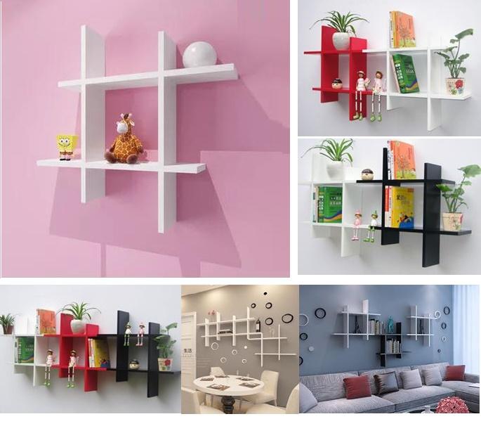 [HCM]Kệ treo tường Diachire BỘ 1 hình Dấu thăng (Trắng) gỗ LÕI XANH chống ẩm