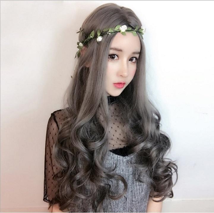Tóc giả nữ xám khói mái thưa hàn quốc kèm lưới adora - tg95