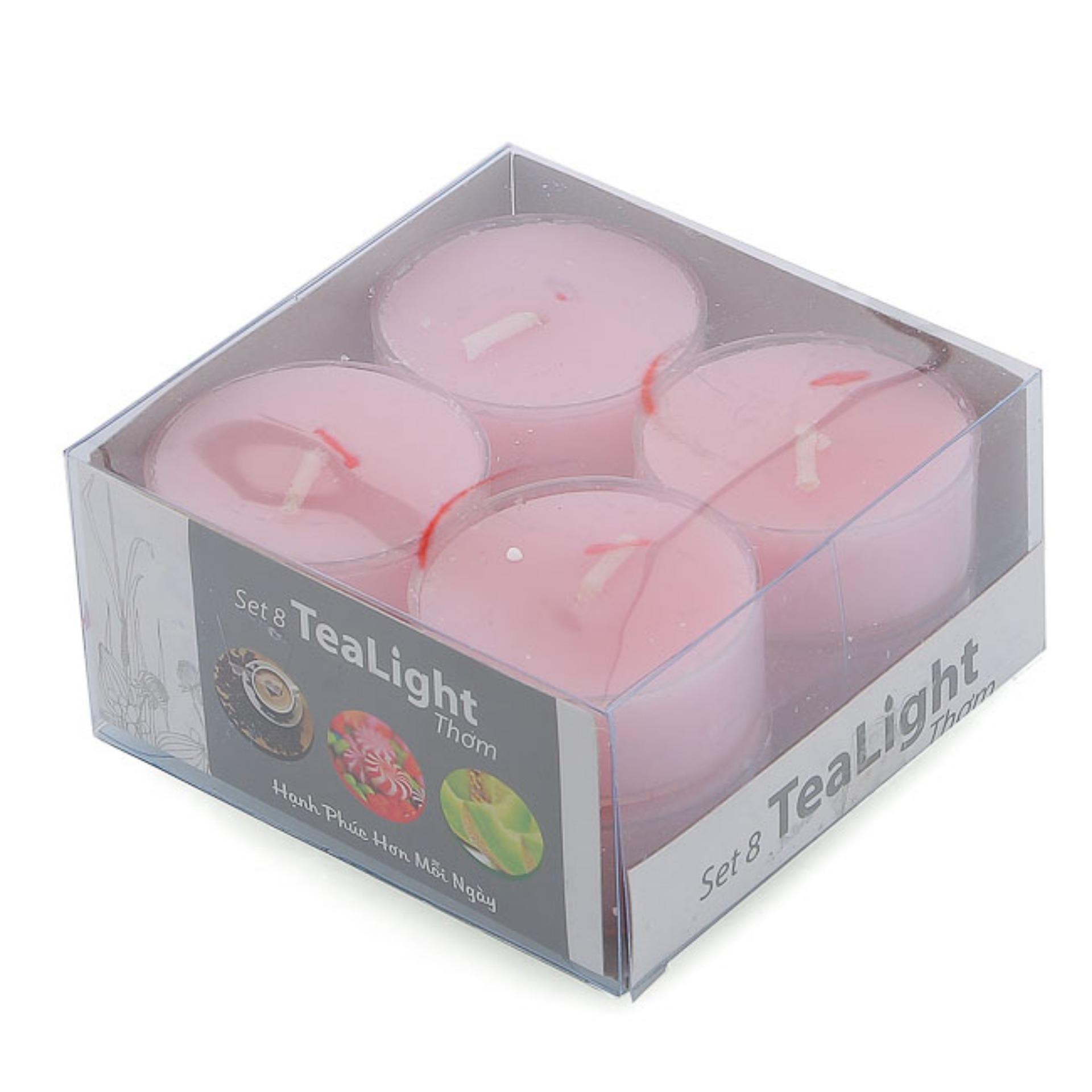 Hộp 8 nến tealight thơm đế nhựa Miss Candle NQM2059 (Hồng, hương hoa anh đào)