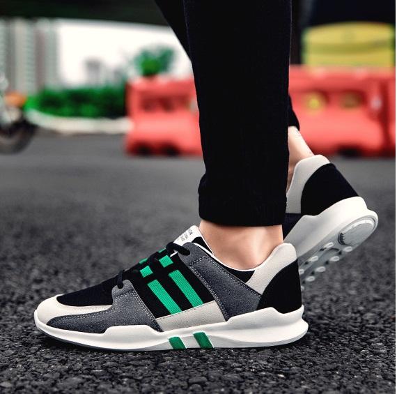 Giày Sneaker Nam Đen 2 Sọc Xanh Thể Thao