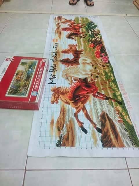 Tranh đã thêu Mã đáo thành công đã thành phẩm kích thước 150 x 55 cm chưa khung