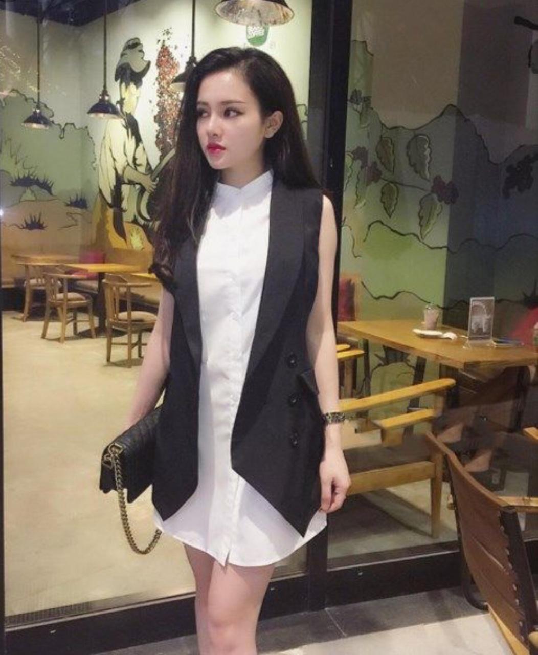 Set vest phối đầm sơmi