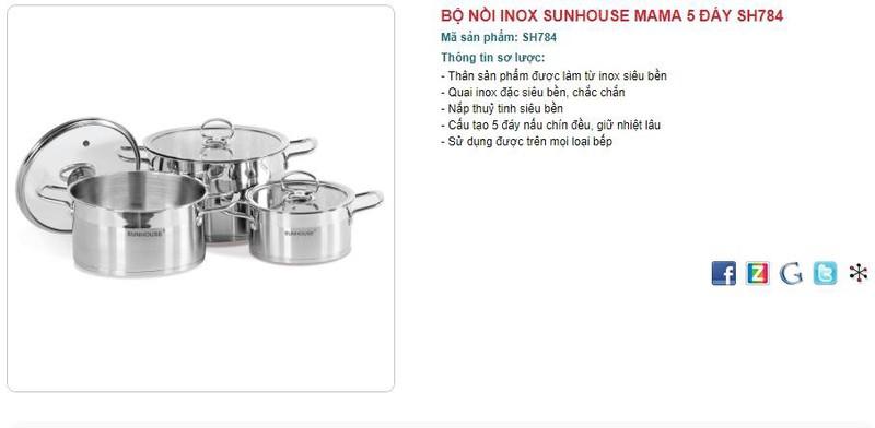 BỘ NỒI INOX SUNHOUSE MAMA 5 ĐÁY SH784