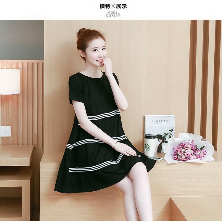 MM1165 Váy bầu đẹp dáng A đen viền ngang (Kèm ảnh thật)
