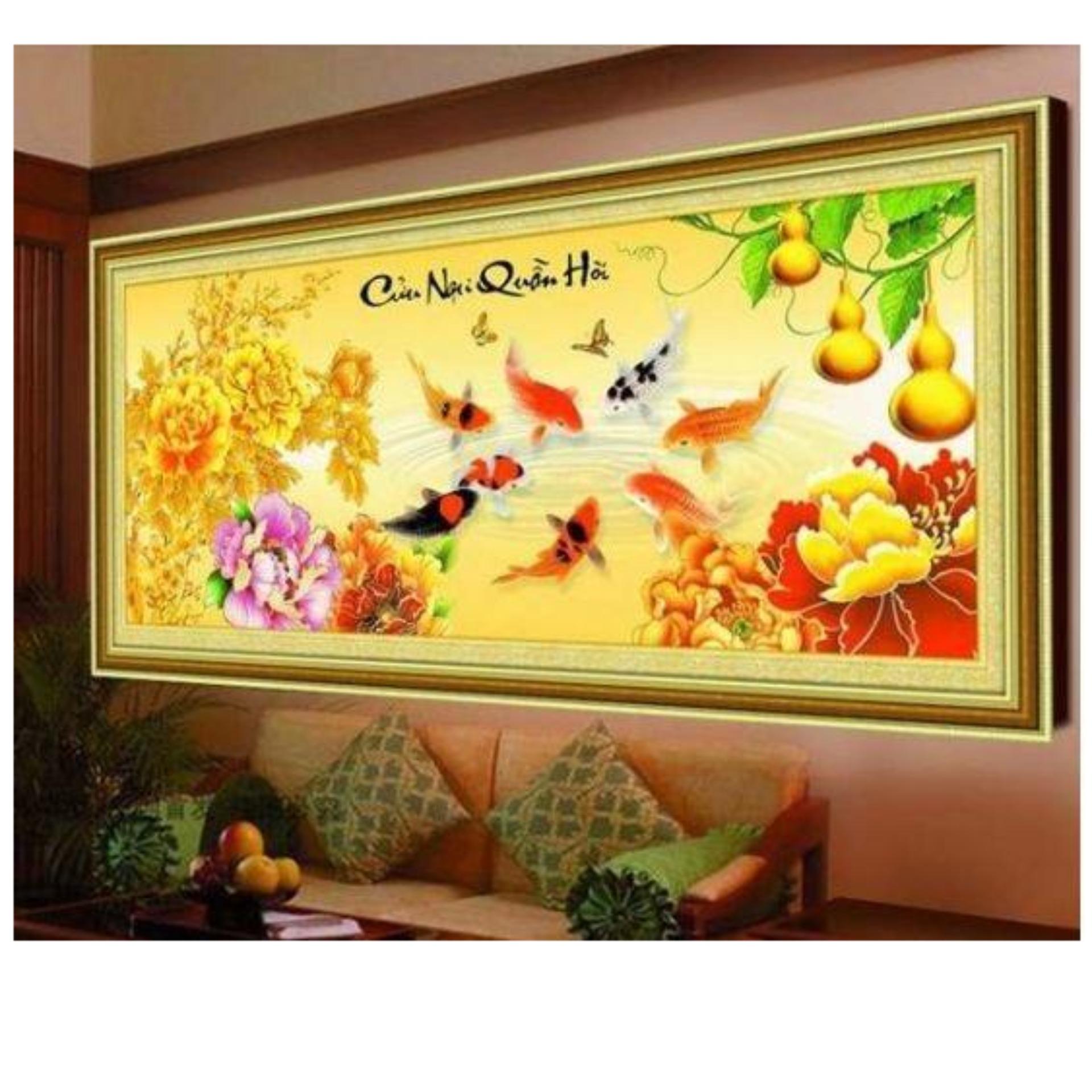 Tranh đính đá cá cửu ngư quần hội DF037-Ngọc Thịnh