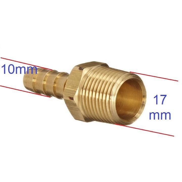 Nối co đuôi chuột ren ngoài 17mm, đầu ra nối ống 10mm