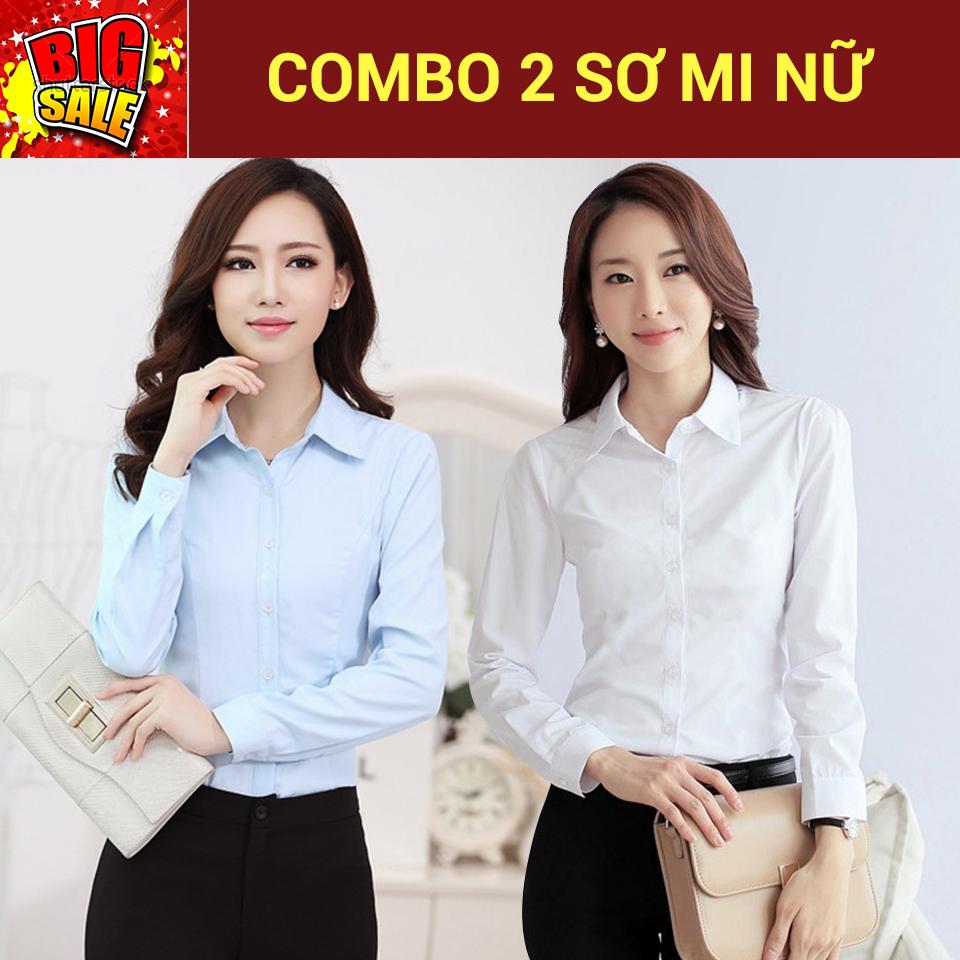 Combo 2 sơ mi (Nữ Xanh Nhạt + Nữ Trắng) thanh lịch