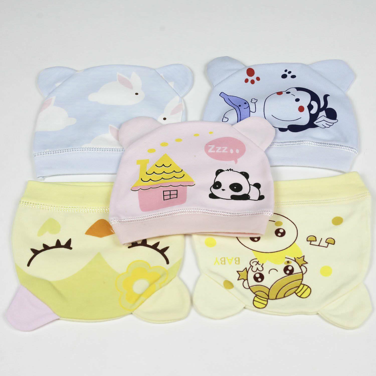 Set 2 Mũ vải cotton cho bé trai, bé gái từ 0-6 tháng. Nón sơ sinh.