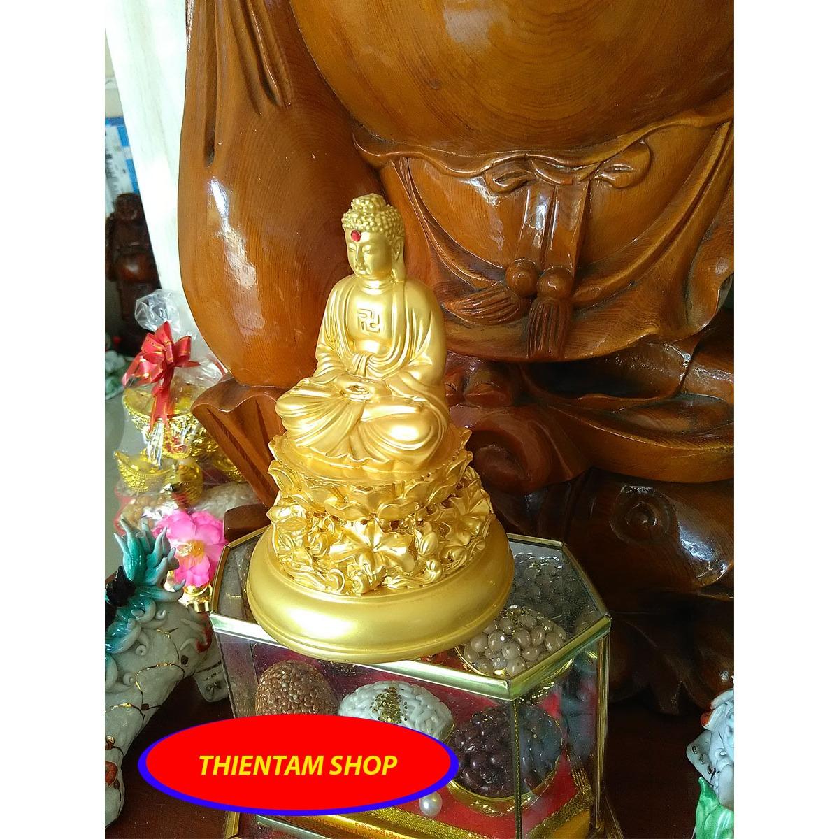 [HCM]Tượng phật thích ca tọa đài sen đế tròn đá vàng TCV12