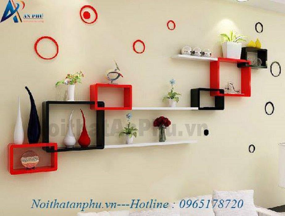 Kệ Gỗ Trang Trí Combo 3 Hình Chữ Nhật Đỏ - Đen