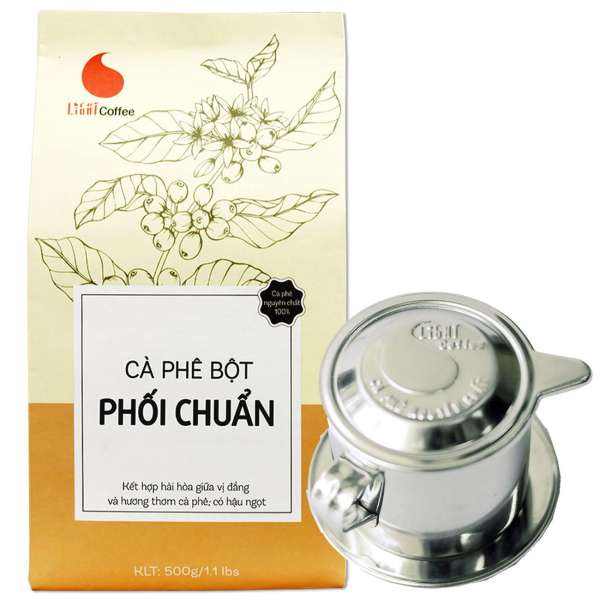 Combo phin pha cafe inox cao cấp và cà phê bột nguyên chất 100% phối chuẩn Light Coffee 500gr