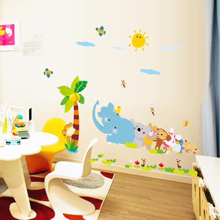 Decal dán tường khỉ con voi con cho bé AY7261-kiddecals Có sẵn keodán trên mọi bề mặt