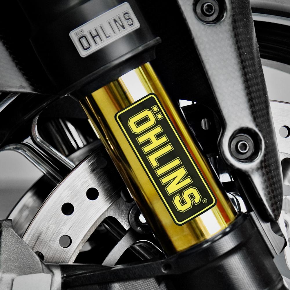 Bộ 2 Tem Ohlins Vàng Đen Dán Xe Máy - Tem Phuộc Ohlins 12x4.5cm