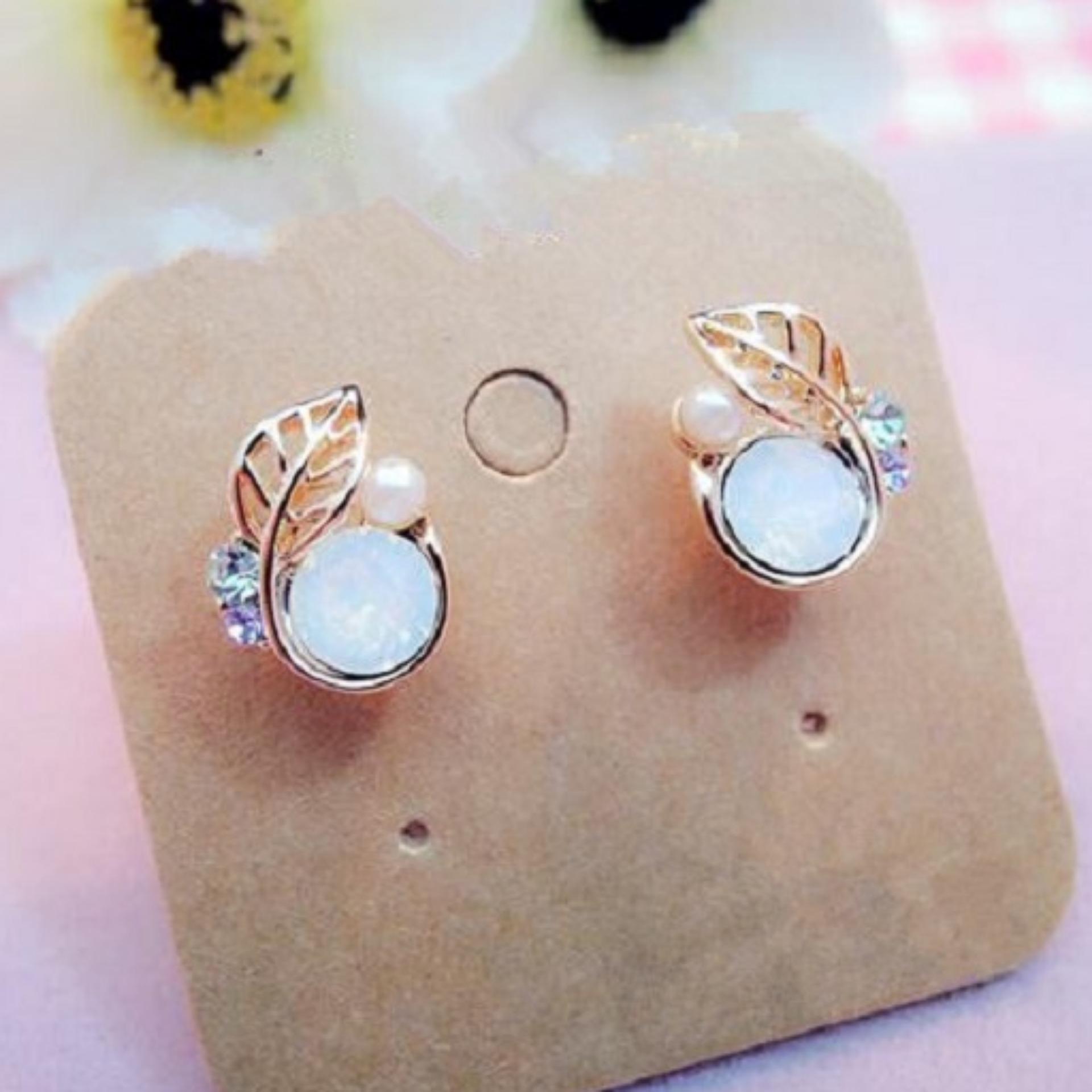Bông Tai Nữ Thời Trang Chiếc Lá Ngọc Trai HHN-E387(Vàng)