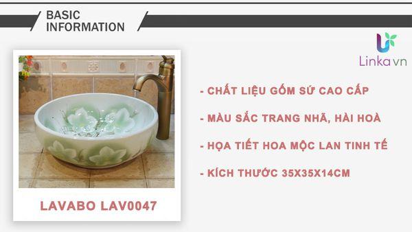 Chậu rửa lavabo gốm sứ nghệ thuật LAV0047 – Họa tiết hoa mộc lan trang nhã