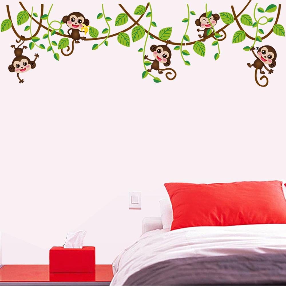 Decal dán tường khỉ đùa nghịch trên dàn dây leo cho bé Sticker Tranh Dán Tường AY7247- Decal dán tường cho bé - Decal dán tường động vật
