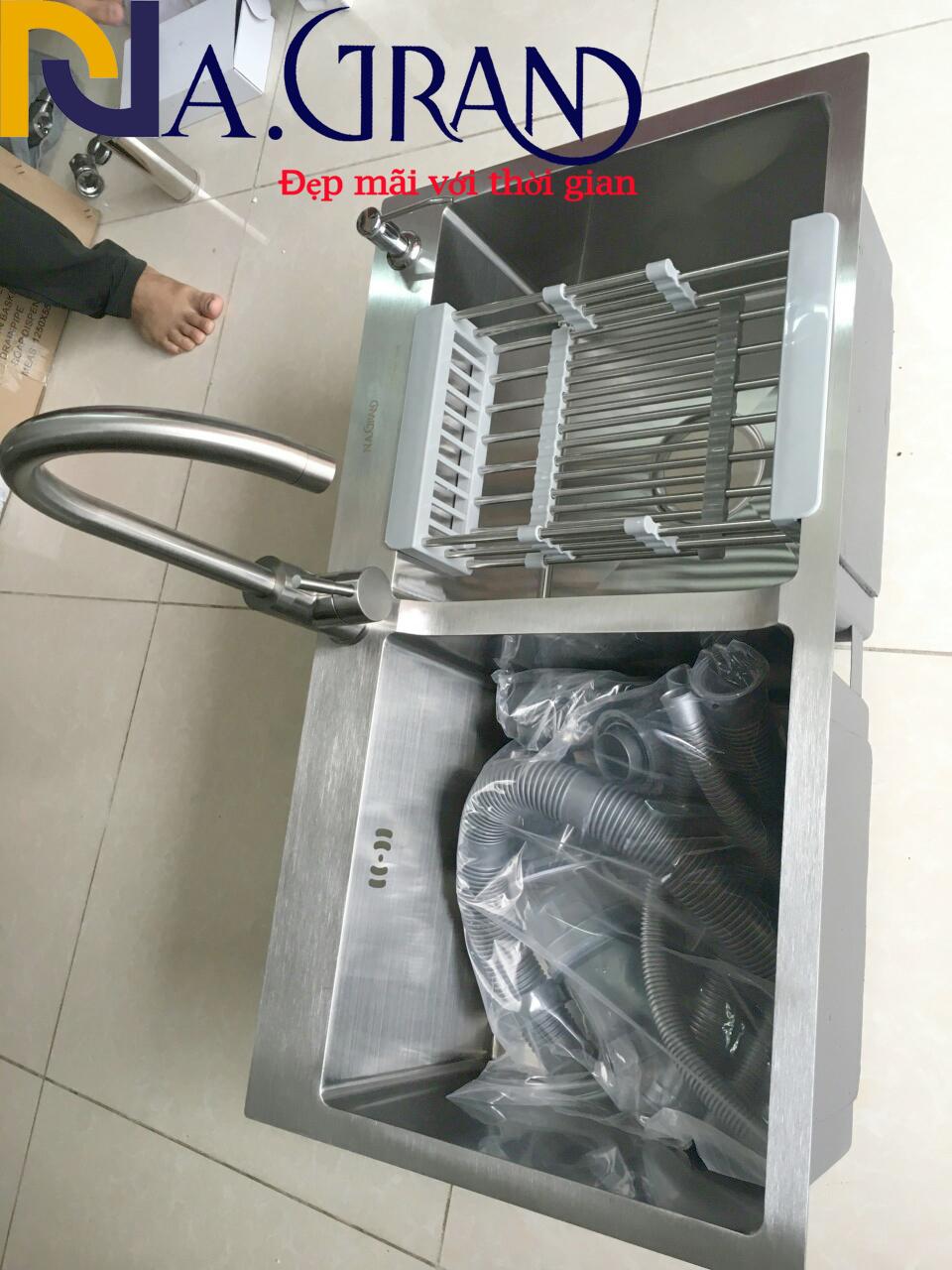 Chậu Rửa Chén Bát INOX 304 Cao Cấp N5 NA.GRAND Tặng Rổ Đa Năng và Bộ Xả Chậu