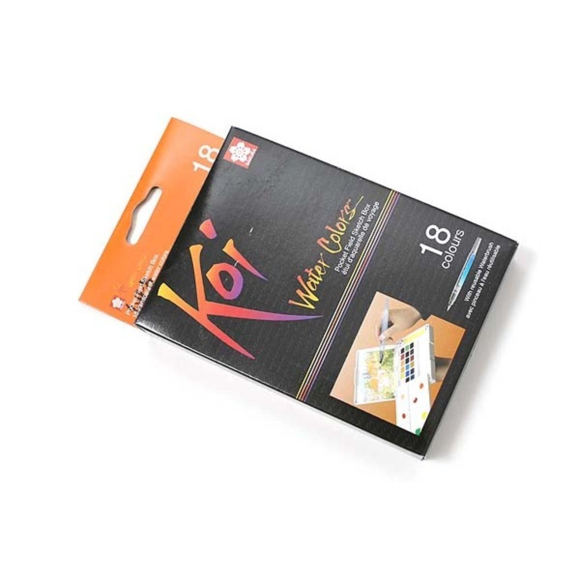 [HCM][TẶNG 10 TỜ GIẤY VẼ MÀU NƯỚC 300 GSM HAPPY A6] - MÀU NƯỚC SAKURA KOI DẠNG NÉN 18 MÀU (KÈM BẢNG PHA MÀU VÀ CỌ NƯỚC DÀI)