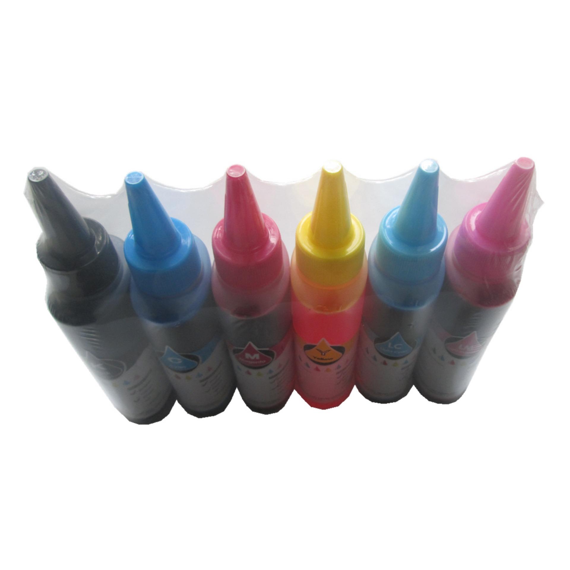 Mực in phun 6 màu đen, xanh, xanh nhạt, đỏ, đỏ nhạt, vàng Kim Mai (K, C,LC, M, LM, Y -) cho máy Epson T50, T60, 1390, 7110