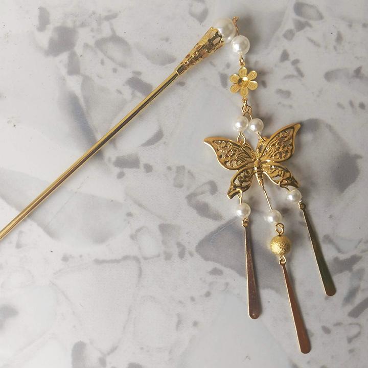 Trâm cài tóc cổ trang tua rua họa tiết bươm bướm