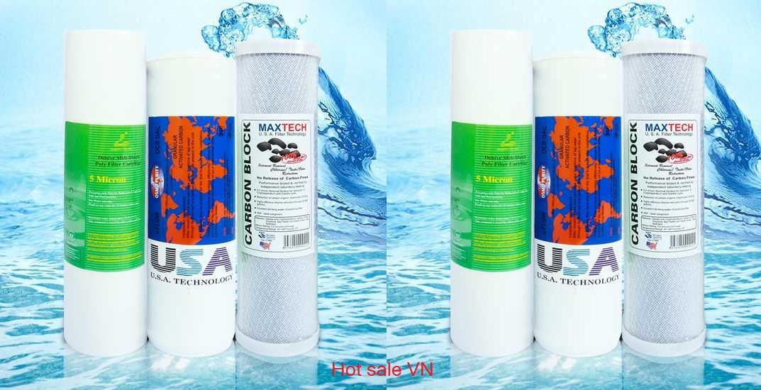 Combo 2 bộ lõi lọc số 1,2,3 dành cho các loại máy lọc nước RO, kích thước 25cm (10 inch)