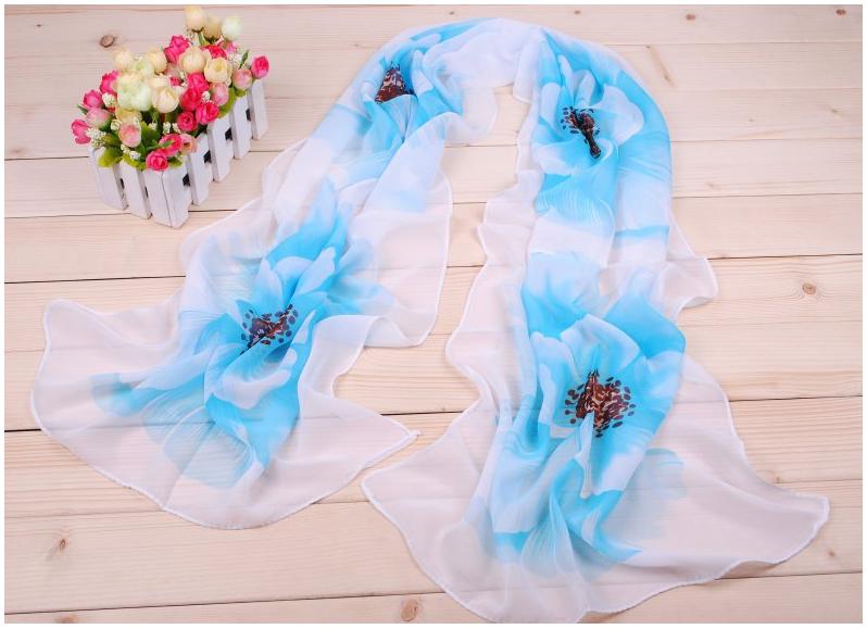 Khăn choàng cổ voan họa tiết bông hoa lớn (màu xanh)