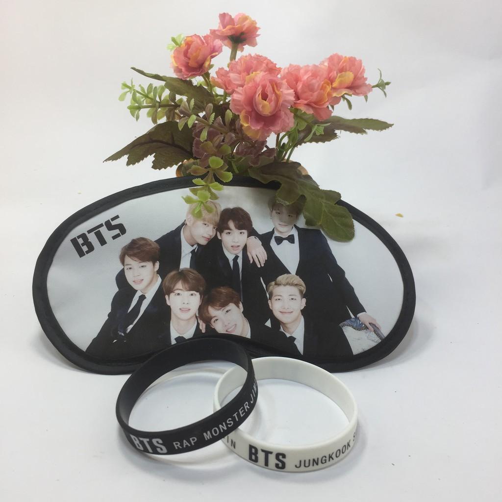 Combo 2 vòng tay BTS trắng đen + 01 Bịt mắt ngủ BTS
