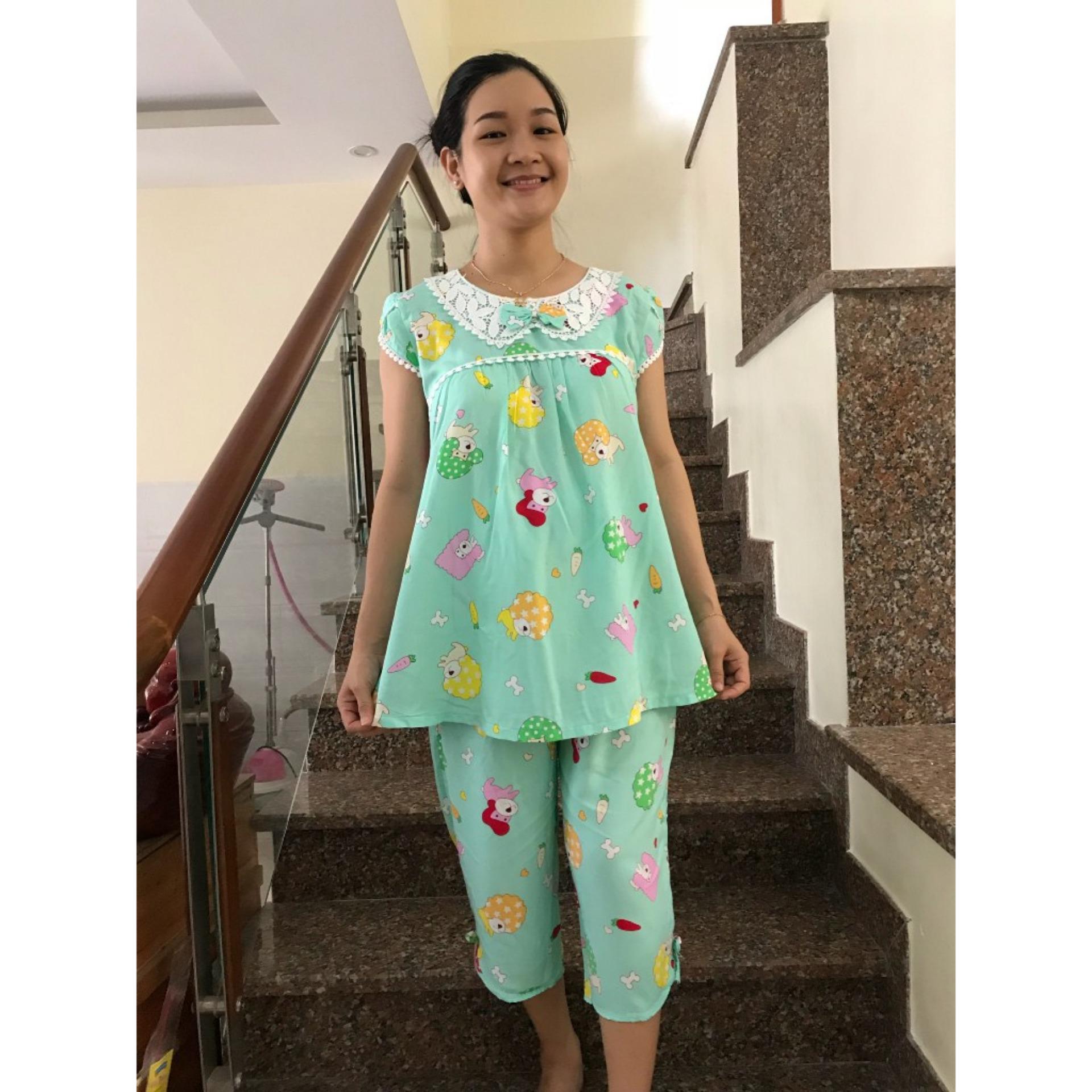Đồ bộ bầu lanh lửng phối ren (xanh ngọc)