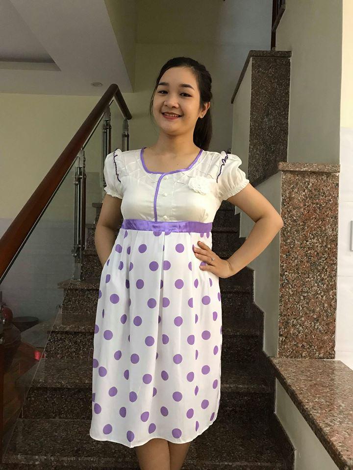 [HCM]Đầm bầu chữ A chấm bi (tím)