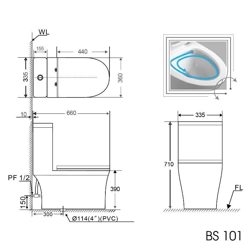 Bàn cầu 1 khối KIBATH (tặng kèm chậu Lavabo)