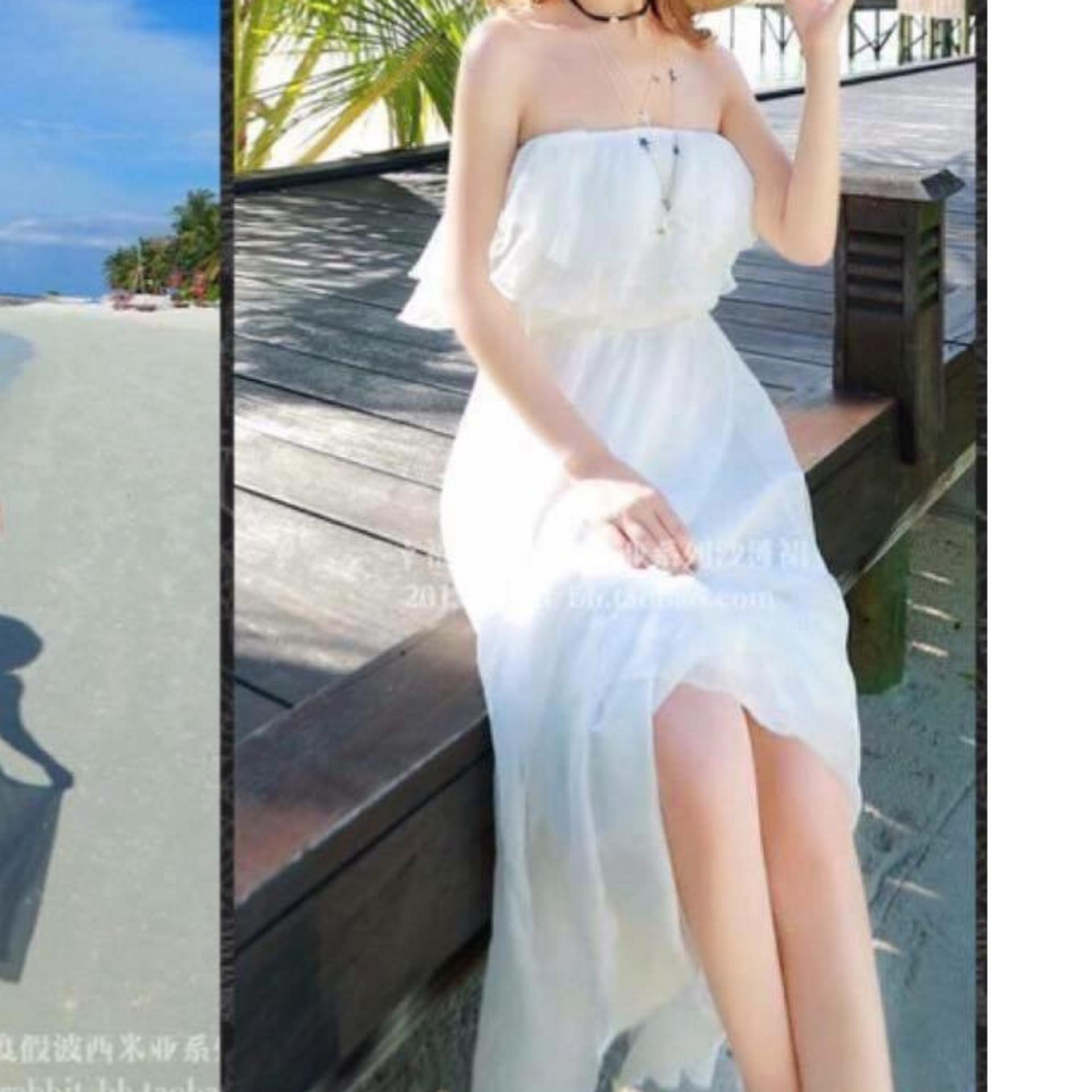 [HCM]Đầm maxi chiffon bèo trắng