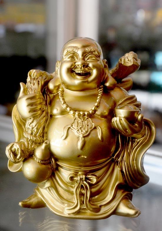 [HCM]Tượng ngài Di Lặc Bồ Tát vác bao nâng thỏi vàng cao 13cm