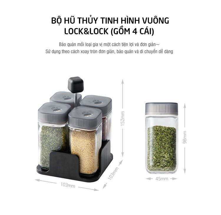 Bộ hũ thủy tinh hình vuông Lock&Lock - LLG696 (gồm 4 cái)