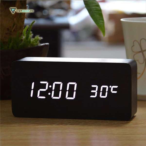 Đồng hồ để bàn, đồng hồ gỗ led hình chữ nhật