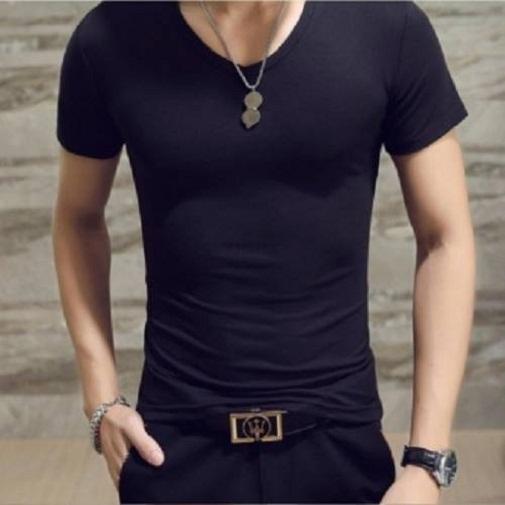 [HCM]Áo thun nam body cổ tim vải dày mịn thấm hút tốt ( đen )