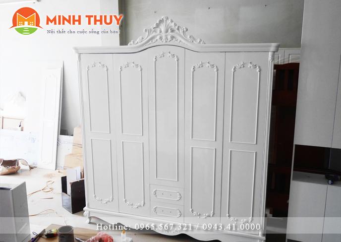 Tủ áo tân cổ điển 5 cánh cong trắng (TA-11)