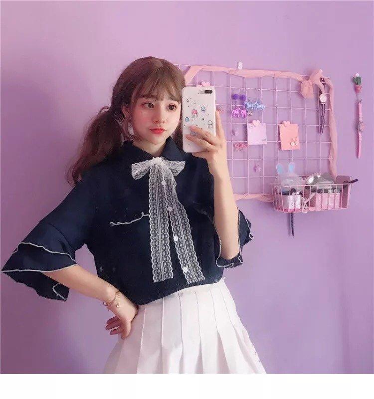 Áo von sơ mi thắt nơ siêu dễ thương