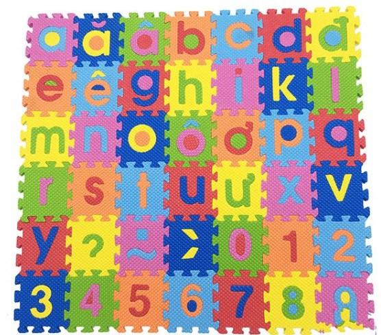 Đồ chơi bảng chữ số tập đánh vần và ráp chữ nút vuông bằng mút xốp