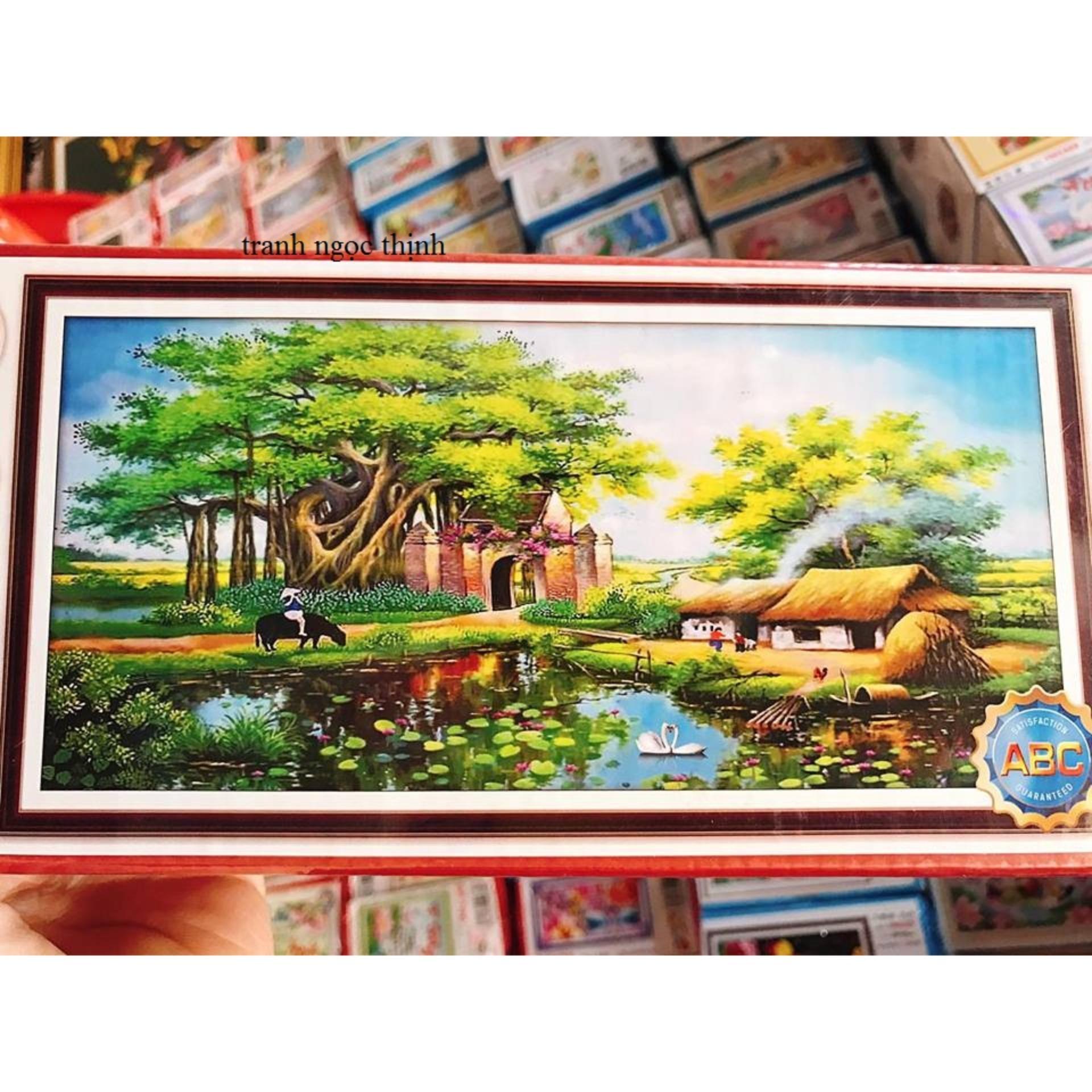 Tranh đính đá cao cấp làng quê việt nam y8130 Kích thước: 110x55cm