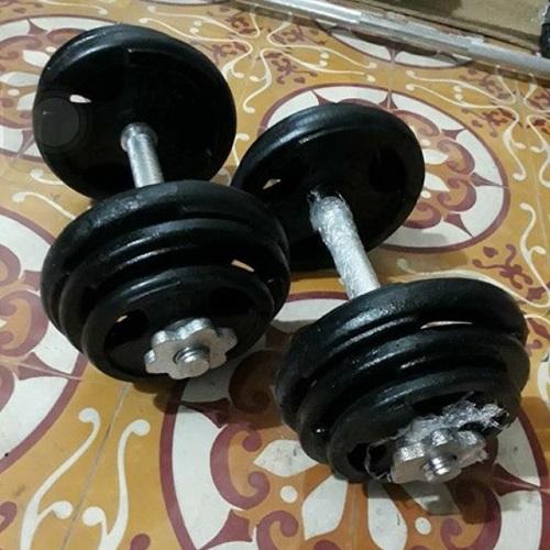 Bộ 2 tạ tay tháo lắp miếng gang tạ bánh gang 3 lỗ 20kg
