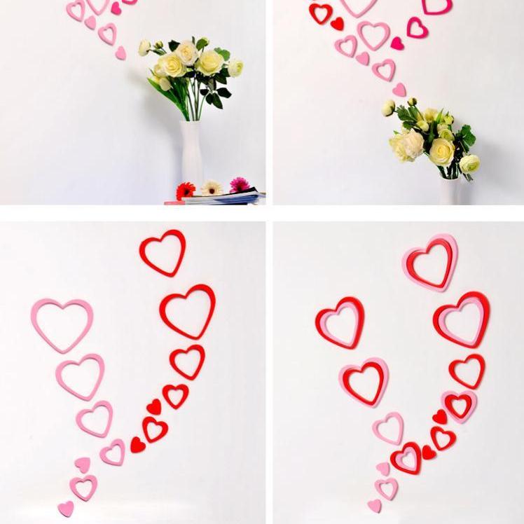 [HCM]Bộ 10 hình trái tim gỗ trang trí kệ tivi treo tường 3D (Hồng Đỏ)