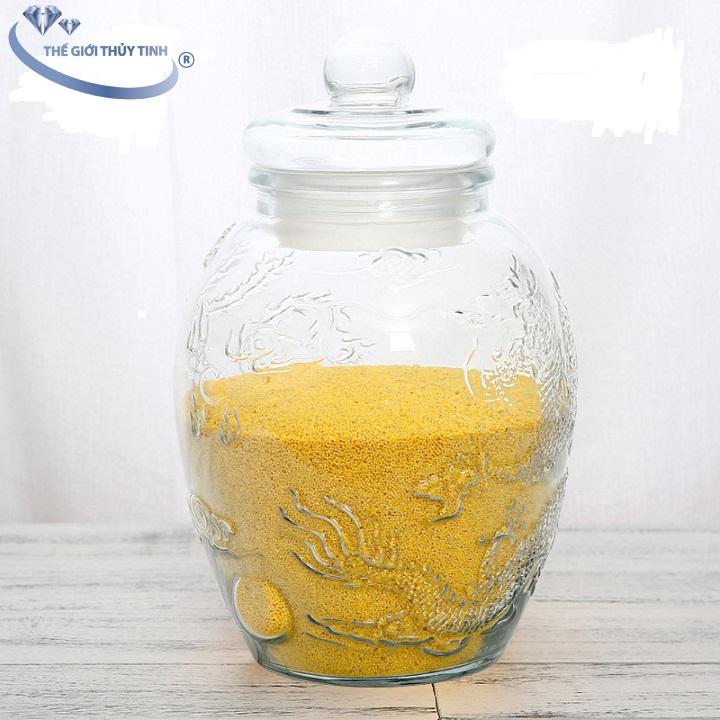 Bình Ngâm Sâm Thủy Tinh Long Phụng 8 Lít Không Van
