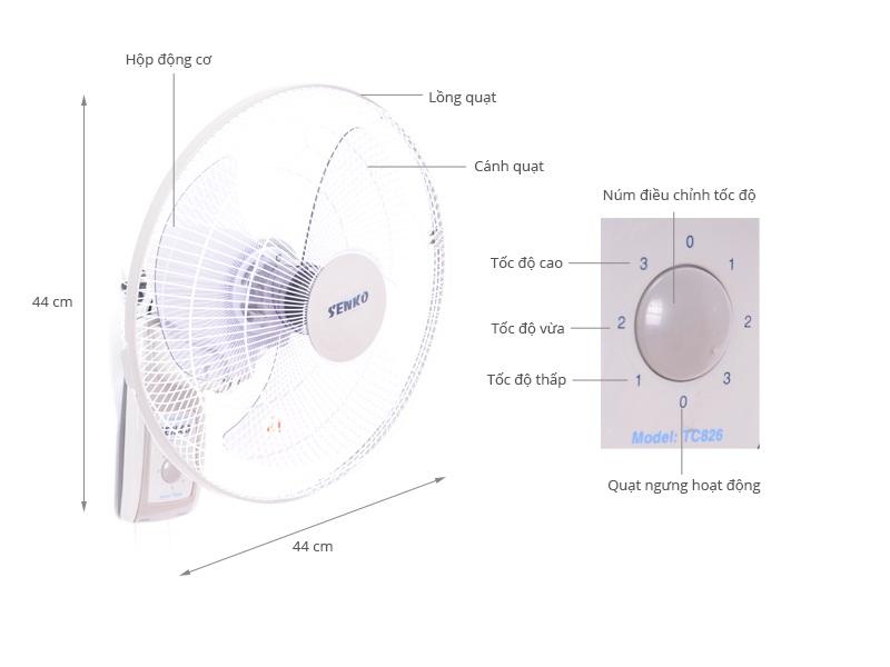 Quạt treo tường Senko 2 dây TC1626