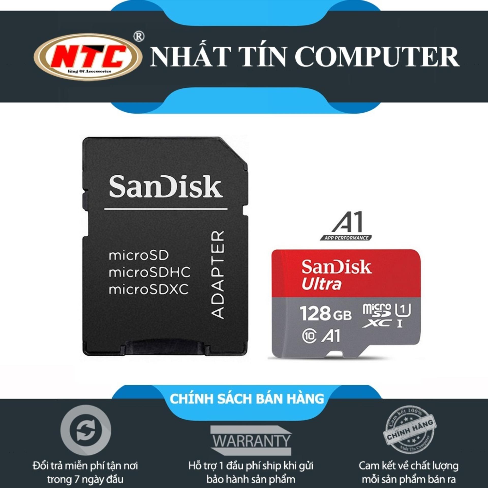 Thẻ nhớ MicroSDXC SanDisk Ultra A1 128GB Class 10 U1 100MB/s kèm adapter - Model 2017 (Xám đỏ)